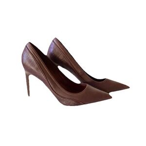 Reiss Burgundy Leather Snake Print Pumps Heels Sz EU 41 US 10.5 Pointed Toe